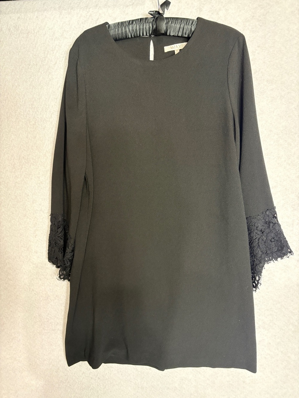 WAYF Black Shift Dress with Lace Cuffs